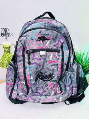 Roots Star Print Backpack Gray w/ Pink & Blue Accents Beautiful 💝